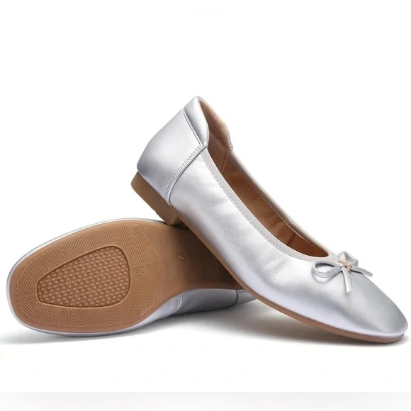 Mumuwu Silver Ballet Flats Womens Size 8.5 Memory Foam Comfort Shoes - Picture 5 of 8